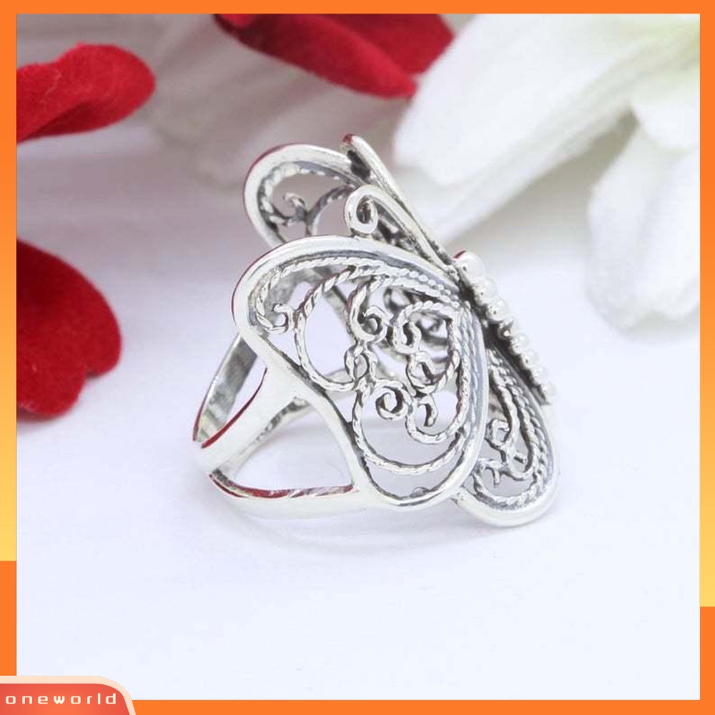 [EONE] Wanita Cincin Ukir Elegan Hypoallergenic Warna Emas Perak Retro Kupu-Kupu Jari Cincin Perhiasan Fashion