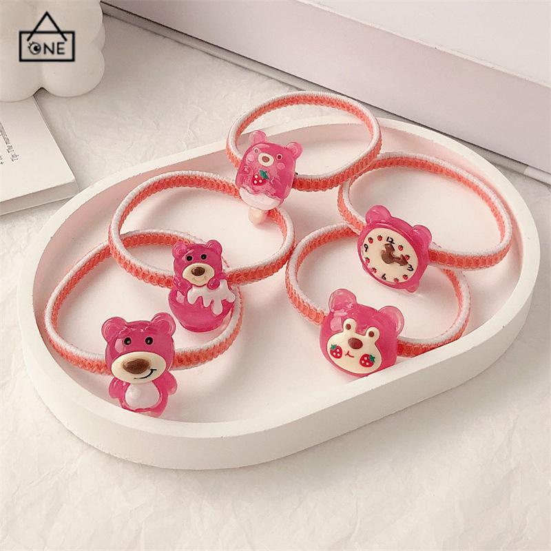 COD❤️Gelang Lotso Beruang Stroberi Tali Rambut Elastis Tinggi yang Lucu Tali Rambut Karet Kuncir Kuda Serbaguna Cincin Rambut Tahan Lama-A.one