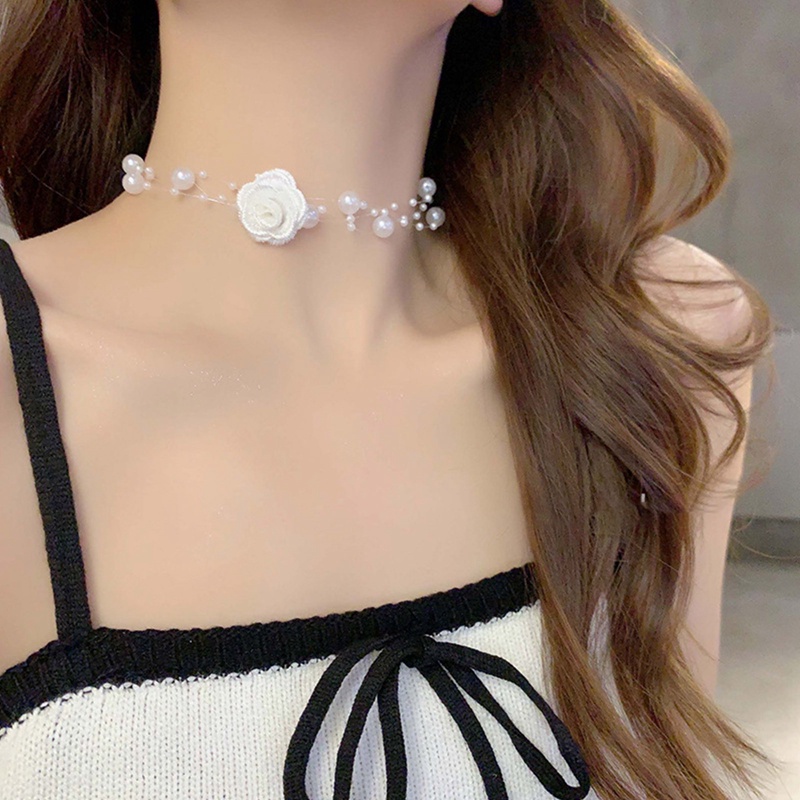 Kalung Choker Mutiara Multilayer Elegan Vintage Bunga Kupu-Kupu Kalung Rantai Akrilik Untuk Wanita Fashion Perhiasan Pernikahan Hadiah