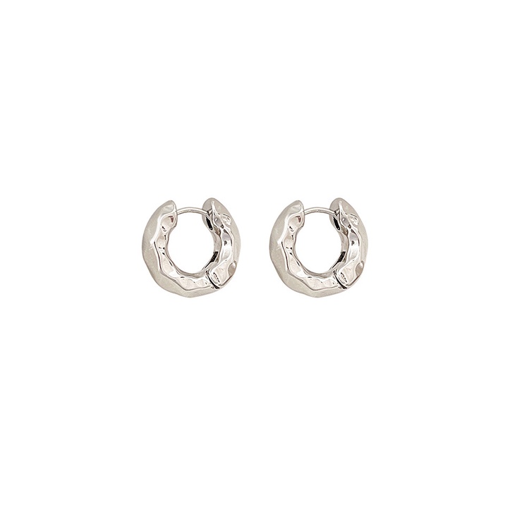 Aksesoris Anting Hoop Tekstur Logam Simple Fashionable