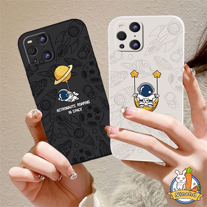 IPHONE Casing Kompatibel Untuk Iphone14 13 12 11 Pro Max X Xr Xs Max8 7 6 6s Plus SE 2020 Fashion Astronot Silikon Lembut Tepi Lurus Casing Ponsel Shockproof Square Case Cover Pelindung