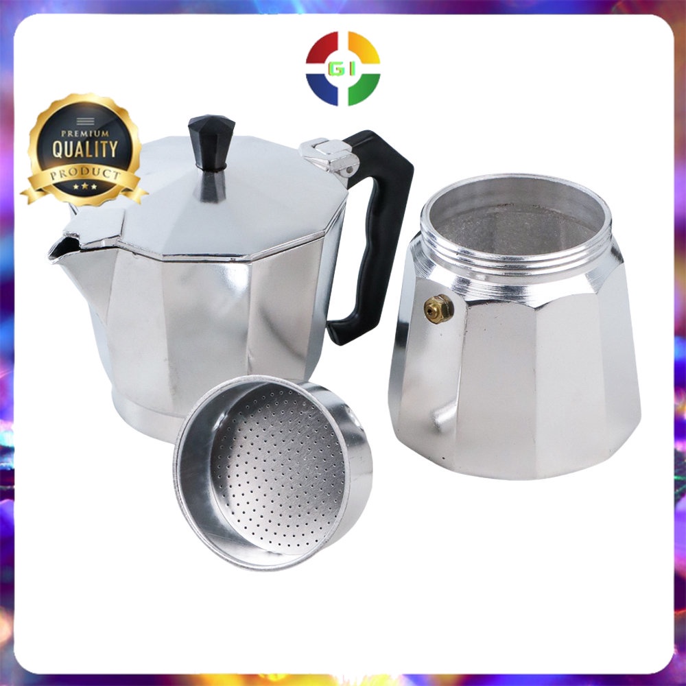 Teko Pembuat Kopi Coffee Maker Moka Pot Filter 300ml 6 Cups Silver