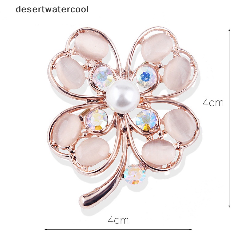 Deid Lucky Clover Opal Batu Bros Kerah Pin Wanita Ladies Dress Jaket Mutiara Kristal Pin Perhiasan Aksesoris Martijn