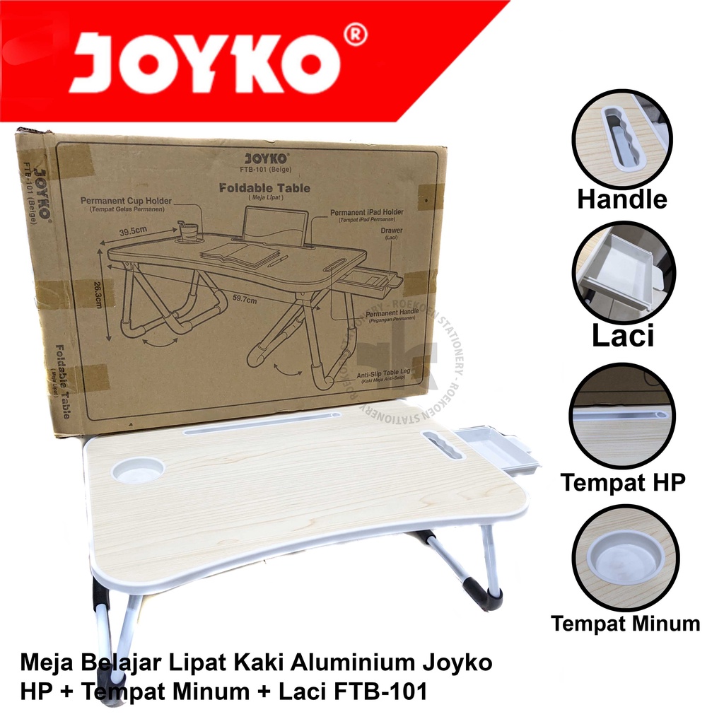 

Meja Belajar Lipat Kaki Aluminium Joyko HP + Tempat Minum + Laci FTB-101