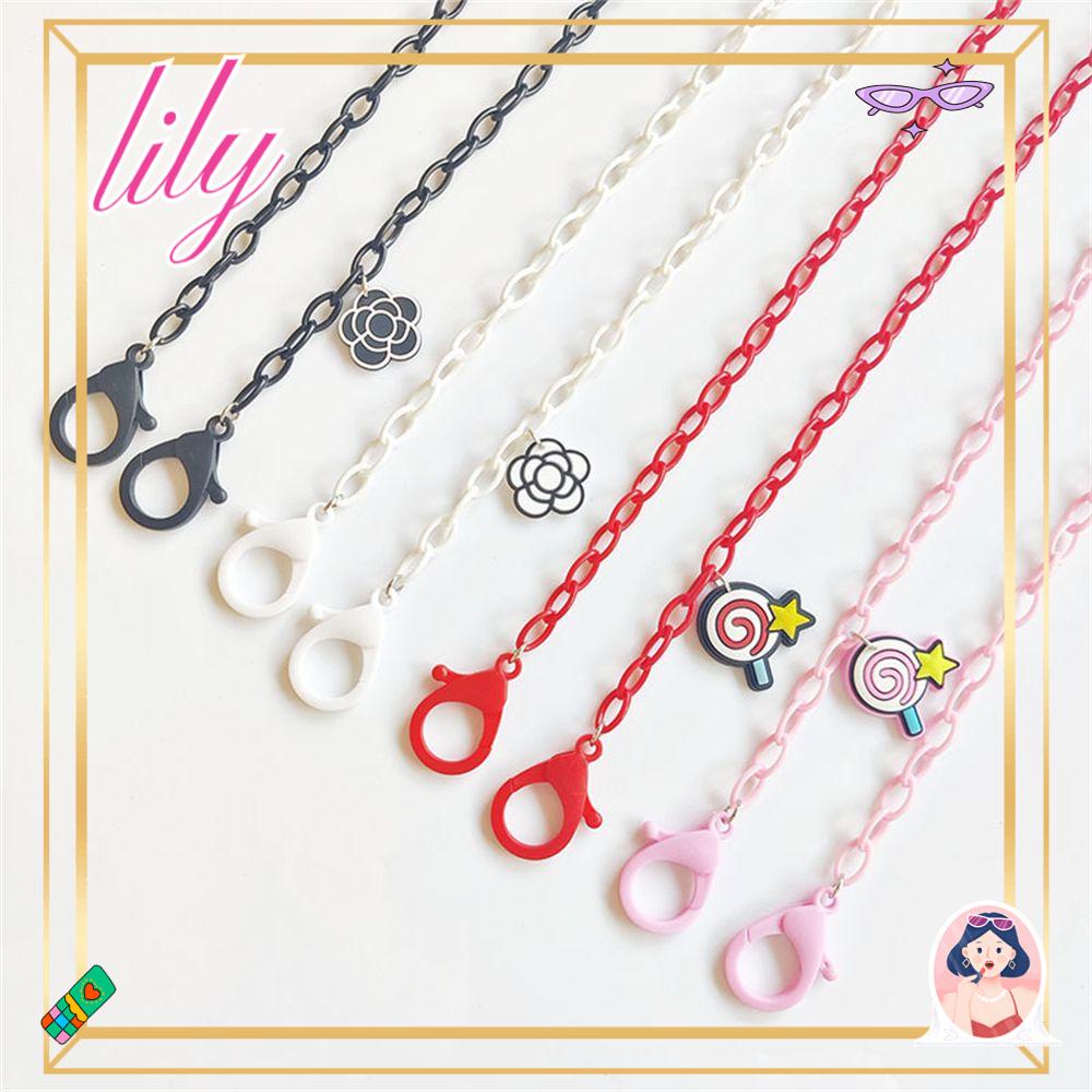 Lily Rantai Penutup Wajah Warna Permen Fashion Lanyard Pelangi Rantai Akrilik Unisex Tali Leher