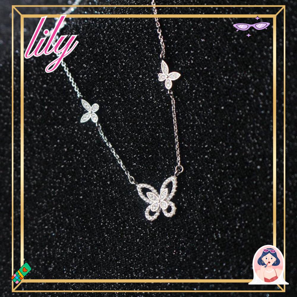 Lily Kupu-Kupu Liontin Kalung Perhiasan Pesona Warna Perak Wanita Choker