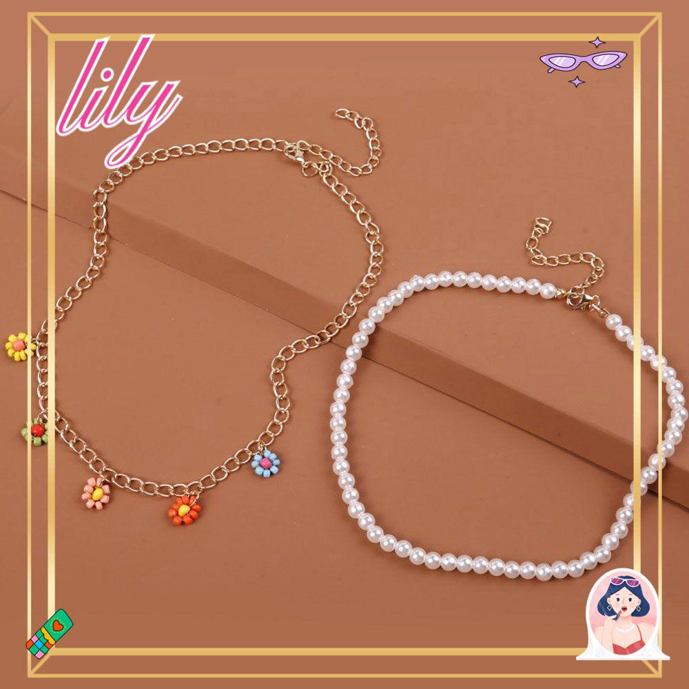 Lily 2pcs/set Kalung Fashion Lucu Perhiasan Pernikahan Mutiara