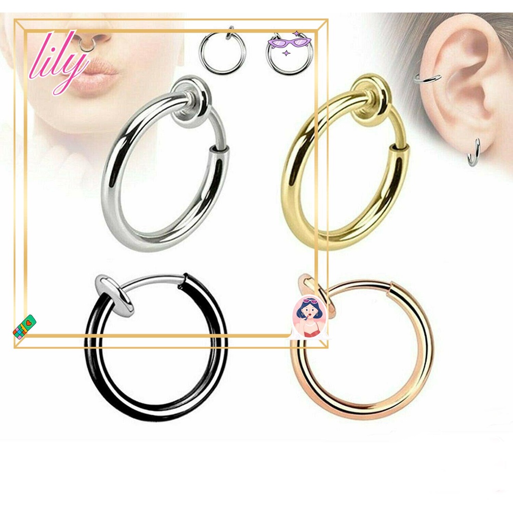 Lily Ditarik Anting Baru Stainless Steel Wanita Pria Perhiasan Hip Hop Bulat Hoop Telinga Manset