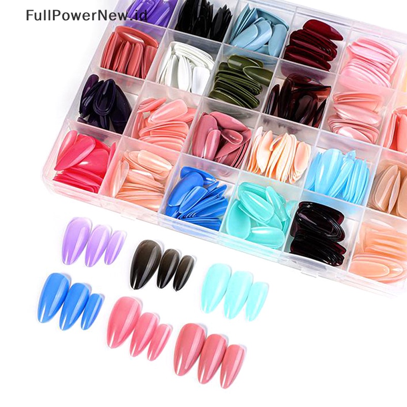 Power 576Pcs Paku Palsu Pendek Warna Full Cover Peti Mati Kuku Palsu Acrylic Nail Tips ID