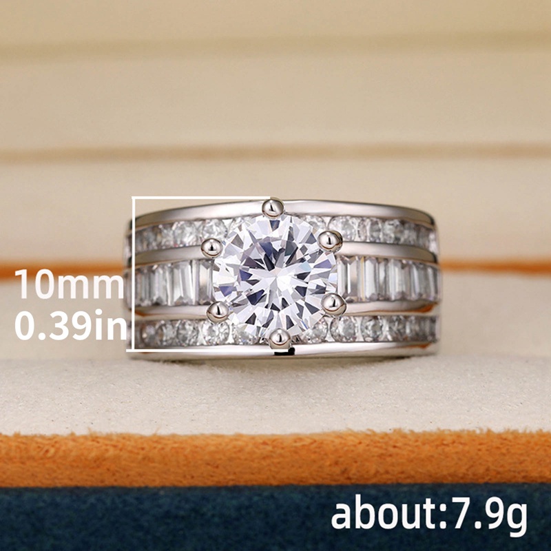 Wanita Cincin Kawin Putih Cubic Zirconia Warna Perak Band Fashion Mewah Pertunangan Nikah Pengantin Perhiasan