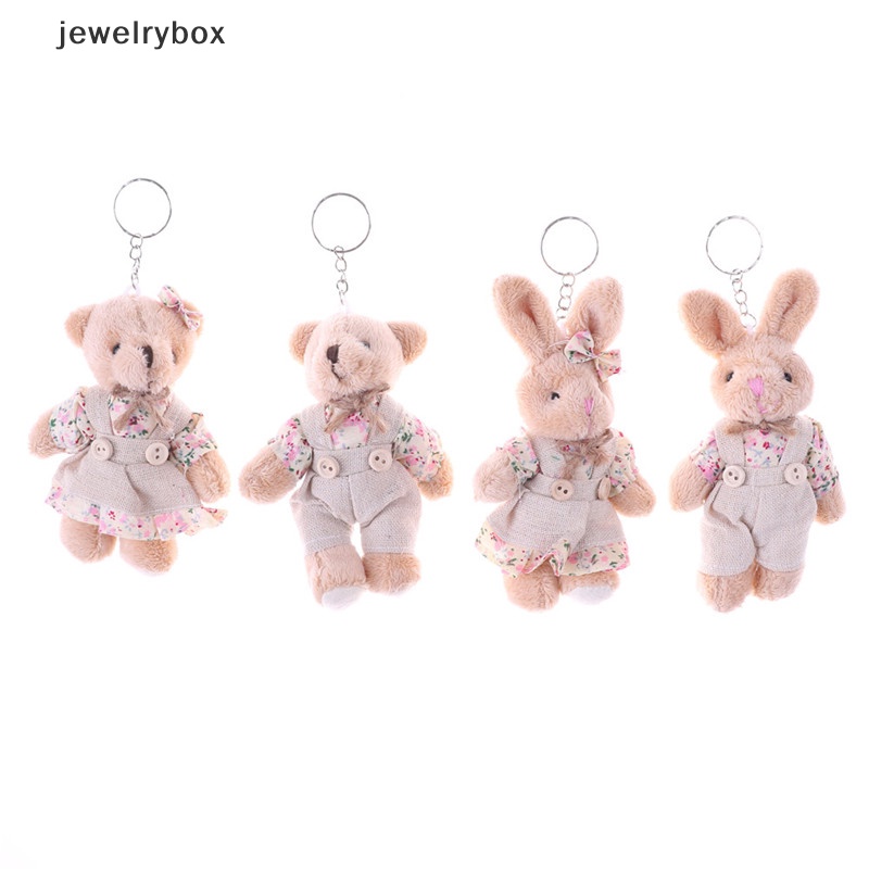 [jewelrybox] Couple Bear Rabbit Mainan Mewah2017Motif Bunga Kain Teddy Bear Rabbit Bunny Boneka Kunci Tas Liontin Pecinta Teman Hadiah 11cm 1pasang Butik