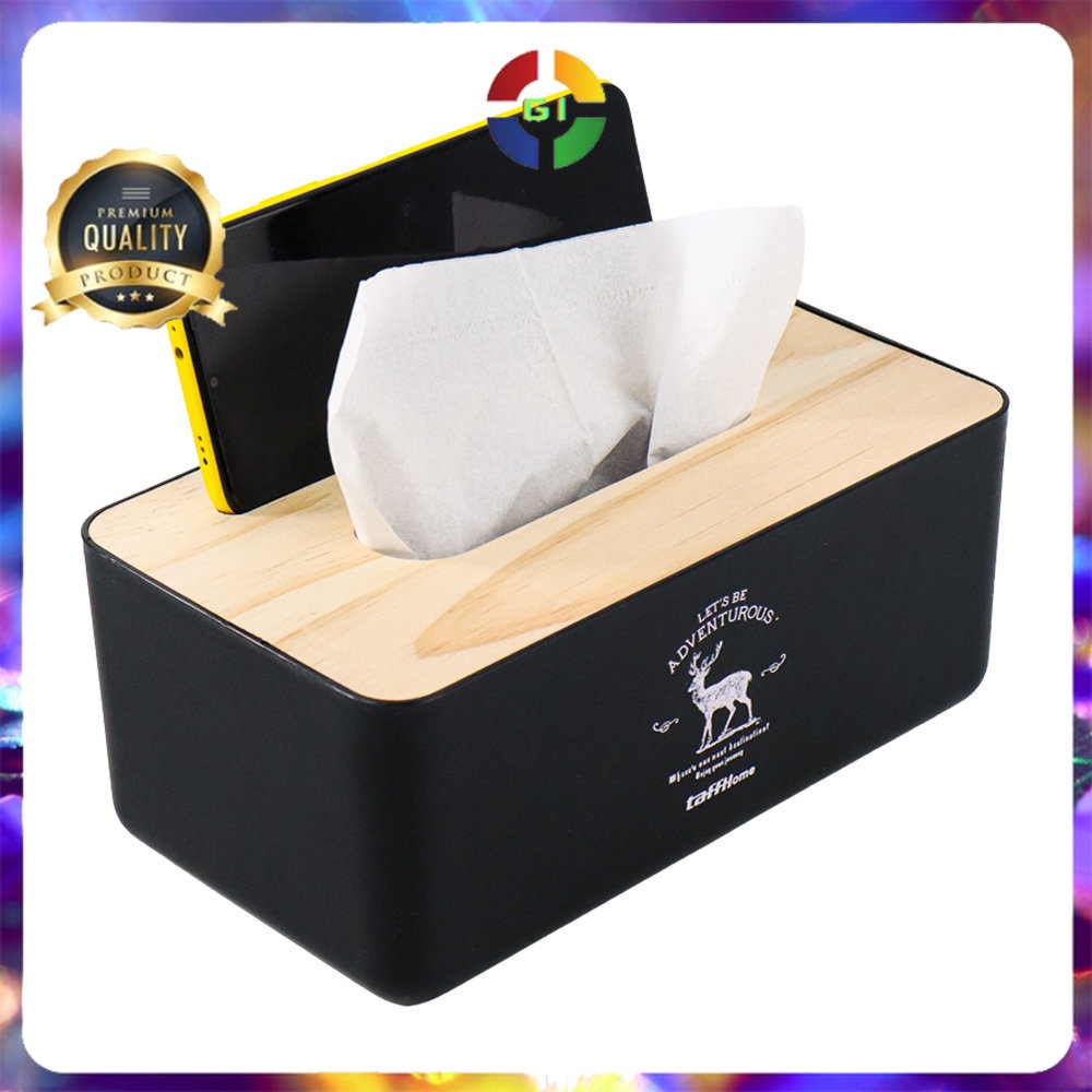 Kotak Tisu Kayu Solid Wooden Tissue Box Black