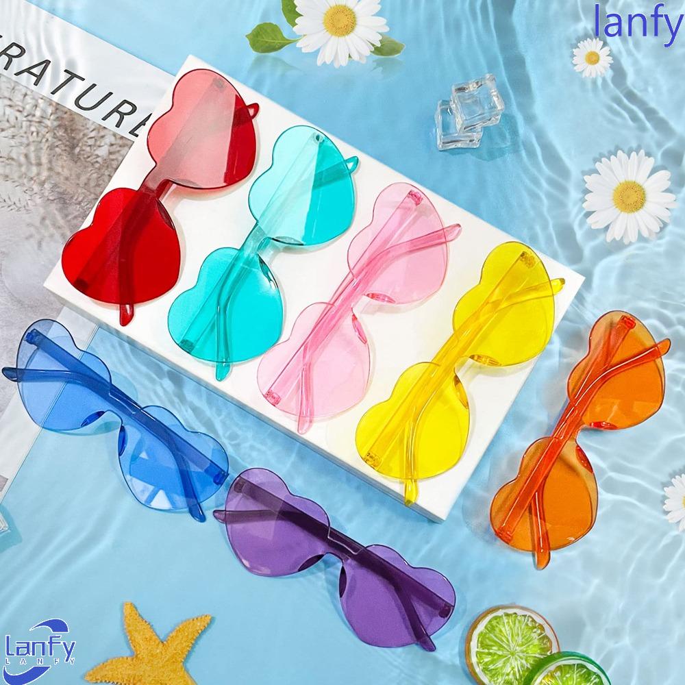 Lanfy Heart Sunglasses Fashion Travelv Anti-Uv Happy Birthday Pesta Cinta Heart Eyewear Rimless Sunglasses Properti Foto Perempuan Kacamata Matahari