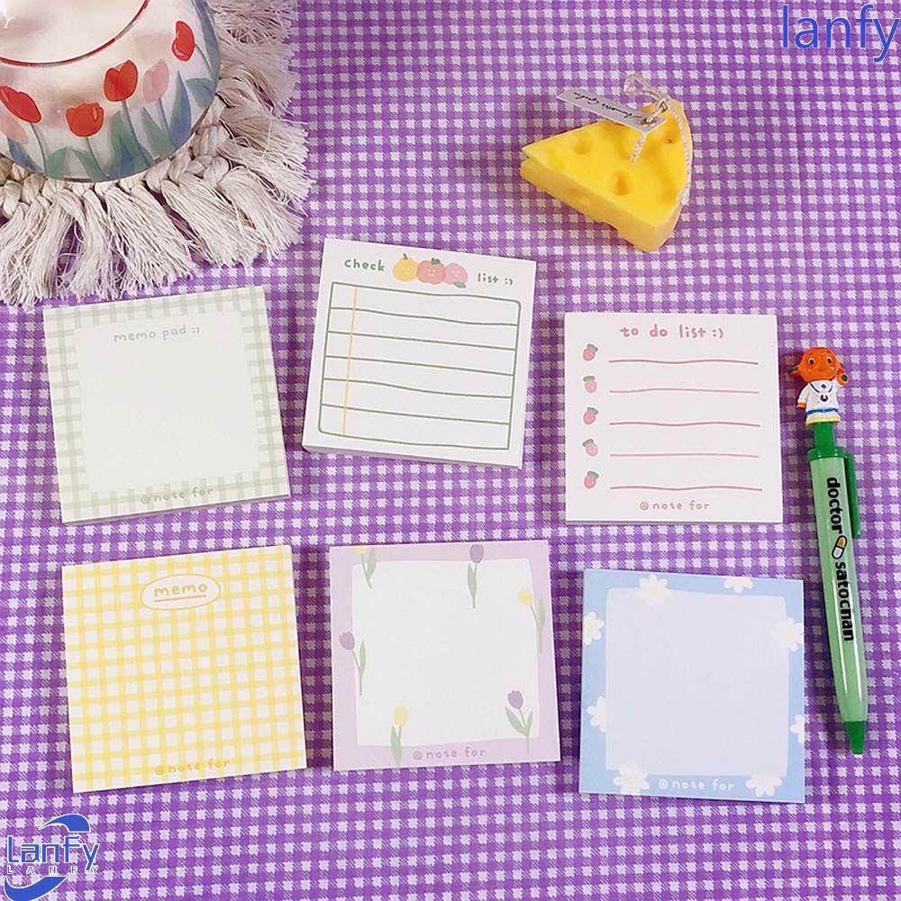 Lanfy Notepad Portable Self-Adhesive Plaid Memo Pad Sticky Label Perlengkapan Kantor Sekolah Tangan Akun Catatan Meninggalkan Kertas Pesan