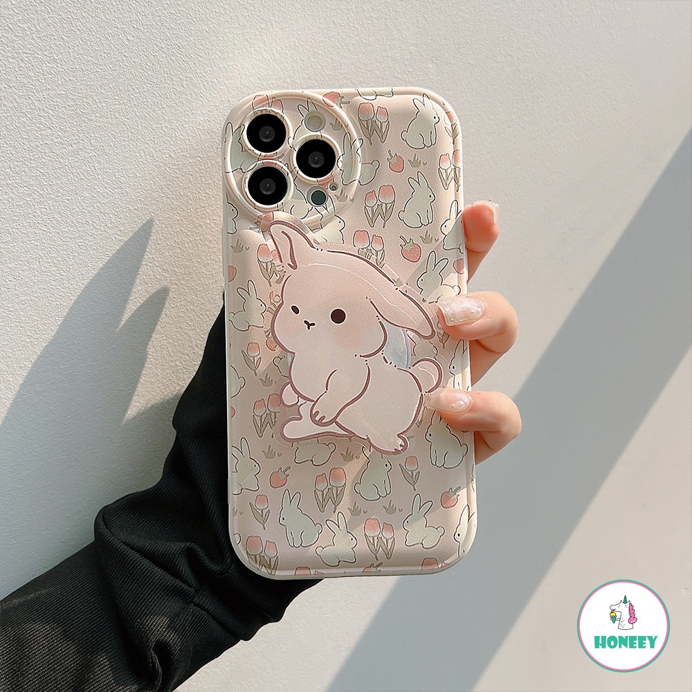 Casing Ponsel Kelinci Bunga Lucu Dengan Braket Penutup Belakang Untuk IPhone14 11 12 13 Pro Max X XS Max XR 78 14Plus Pelindung Soft Cover