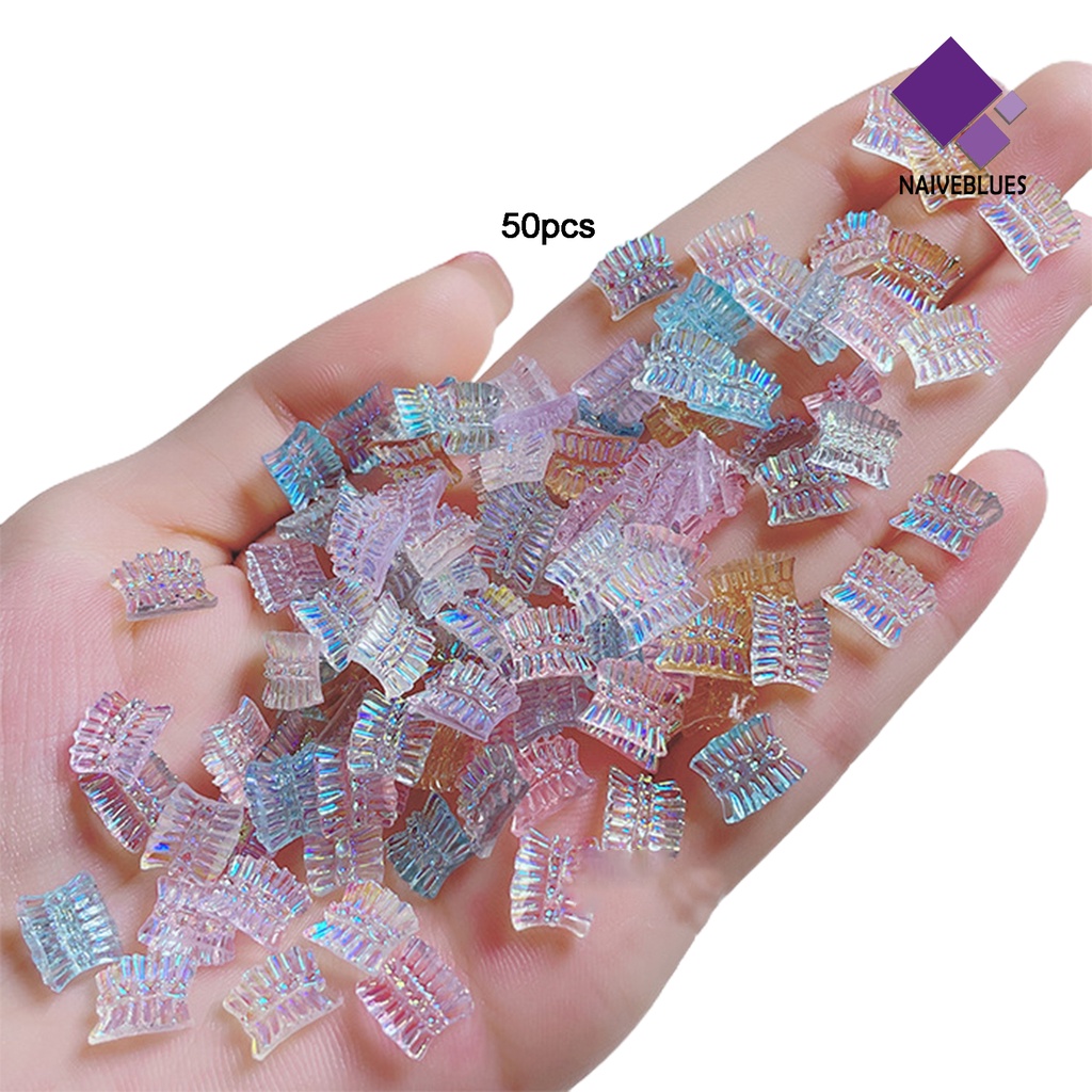 [naiveblues] 50pcs/set Kuku Busur Ornamen Aurora 3D Resin Manicure Ikatan Simpul DIY Berlian Imitasi Mempercantik