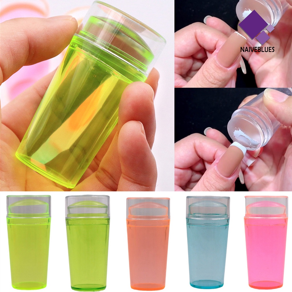 [naiveblues] Nail Art Stamp Single Head Non-Deformed Fluorescent Silicone Stamper Scraper Transparan Untuk Manicure