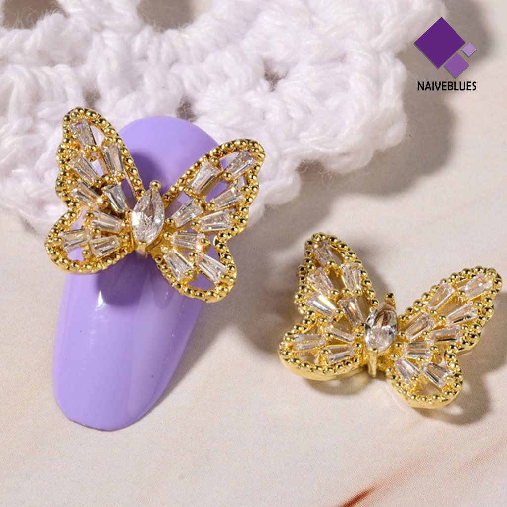 [naiveblues] Butterfly Nail Decor 3D Efek Visual Berkilau Tidak Luntur Warna Vibrant Hias Butterfly Nail