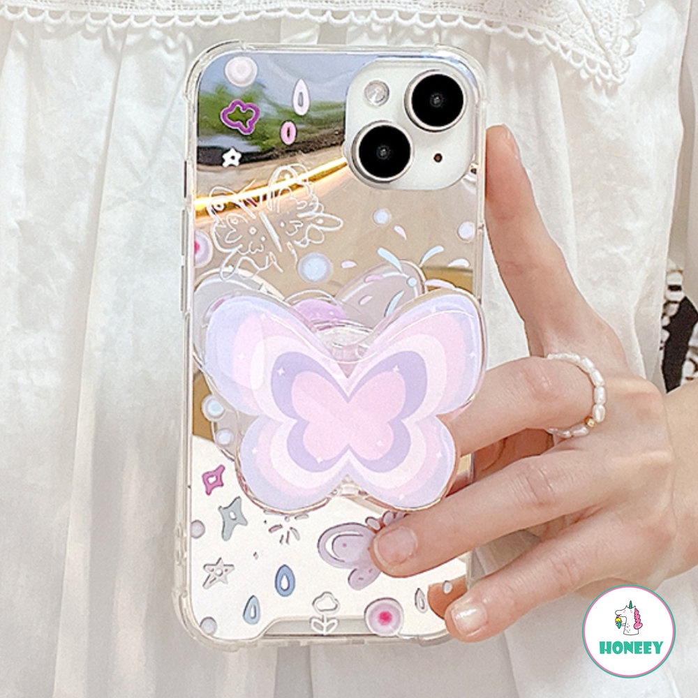 IPHONE Casing Ponsel Motif Planet Kupu-Kupu Cermin Fashion Kompatibel Untuk Iphone11 13 12 14 Pro Max Shockproof Soft Back Cover