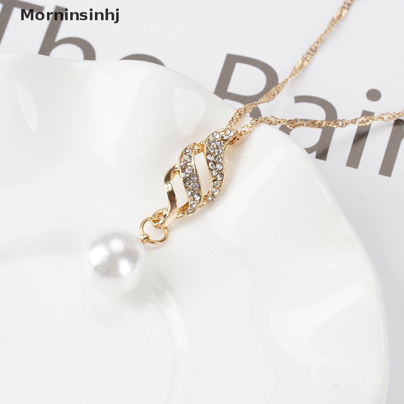 Mornin 3 Pcs/Set Mutiara Imitasi Liontin Kalung Anting Set Wanita Berlian Imitasi Pernikahan Perjamuan Pesta Perhiasan Set Aksesoris Hadiah id