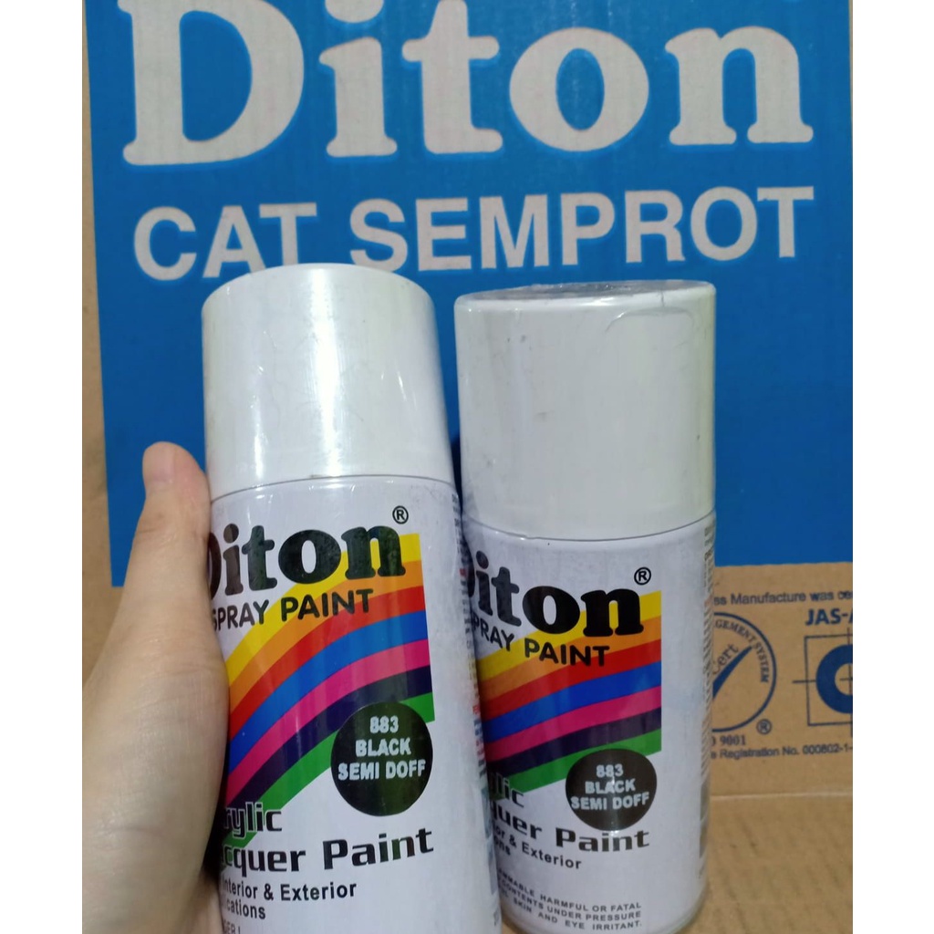 SOLID COLOURS DITON Spray Paint Acrylic Lacquer Paint Pilox Pilok Cat Semprot - 883 BLACK SEMI DOFF / HITAM SEMI DOP (300cc / 300ml)