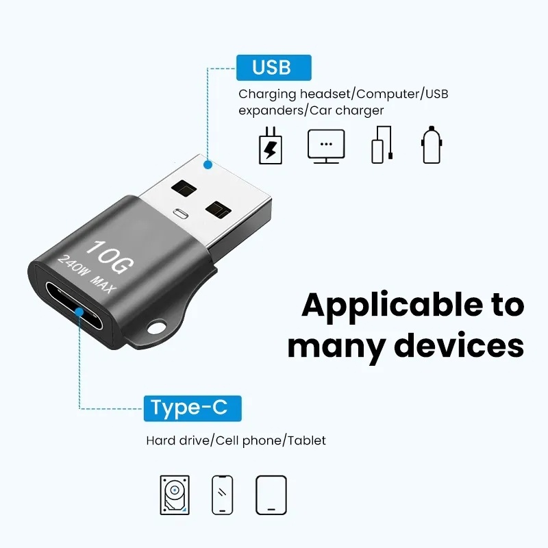 Adaptor 10GBS 240W USB Ke Tipe-C Tahan Lama Berkualitas/Konektor Transfer Data Ponsel Komputer/Kepala Sambungan Perangkat Elektronik Serbaguna