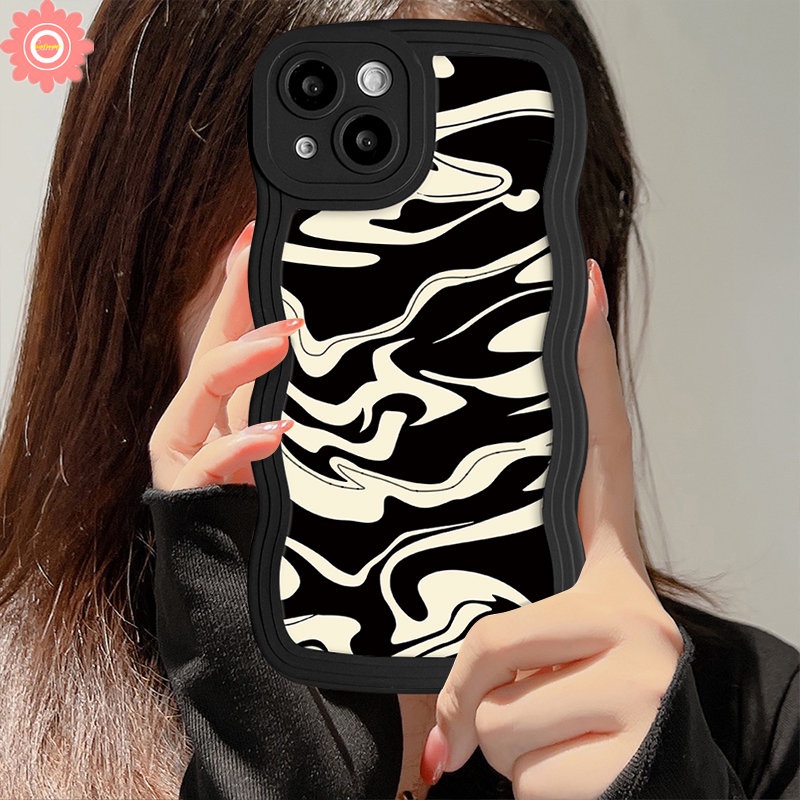 Ins Art Simple Letter Label Zebra Case Untuk Oppo A57 A5s A15 A12 A17K A3s A16 A54 A16K A53 A9 A5 A17 A7 A78 A96 A95 A74 A1k Reno 8T 6 8Z 7Z A77s A76 A55 A16s A77 Bergelombang Casing Edge