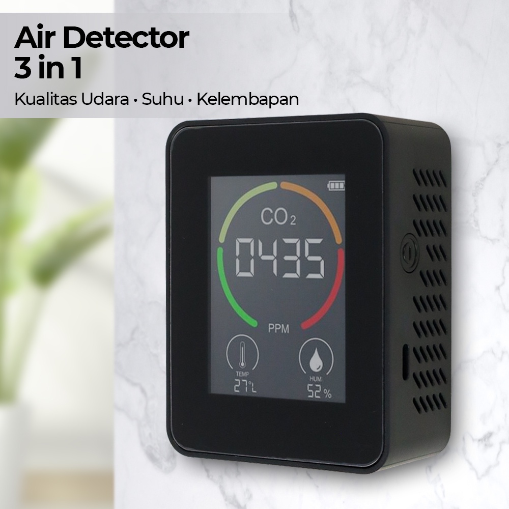 Air Detector Tester Kualitas Udara CO2 Kelembapan Suhu 3 in 1 - H8 Plus - Black