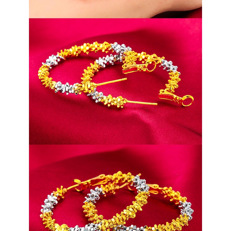 Goldkingdom Aksesoris Perhiasan Fashion Ready Stock Anting Caterpillar Sepasang Wanita Lapis Emas Perak Lapis Dua Nada