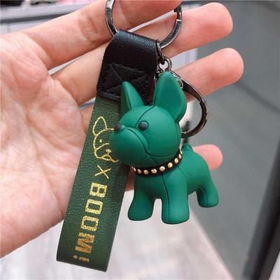 6warna Solid 3D Lucu Bulldogs Dengan Kerah Kulit Imitasi Anti-lost Tali Mobil Rumah Gantungan Kunci Tas Telepon Case Bluetooth Earphone Cover Charms Liontin Hadiah Untuk Pria Wanita