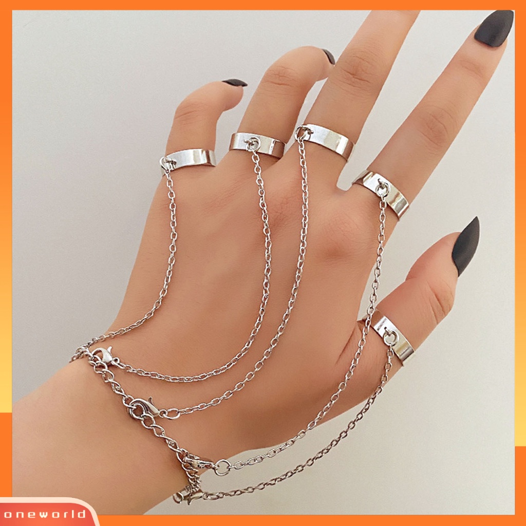 [EONE] Removable Multilayer Rantai Warna Silver Hand Harness Gelang Punk Geometris Pria Cincin Gelang Perhiasan Aksesoris