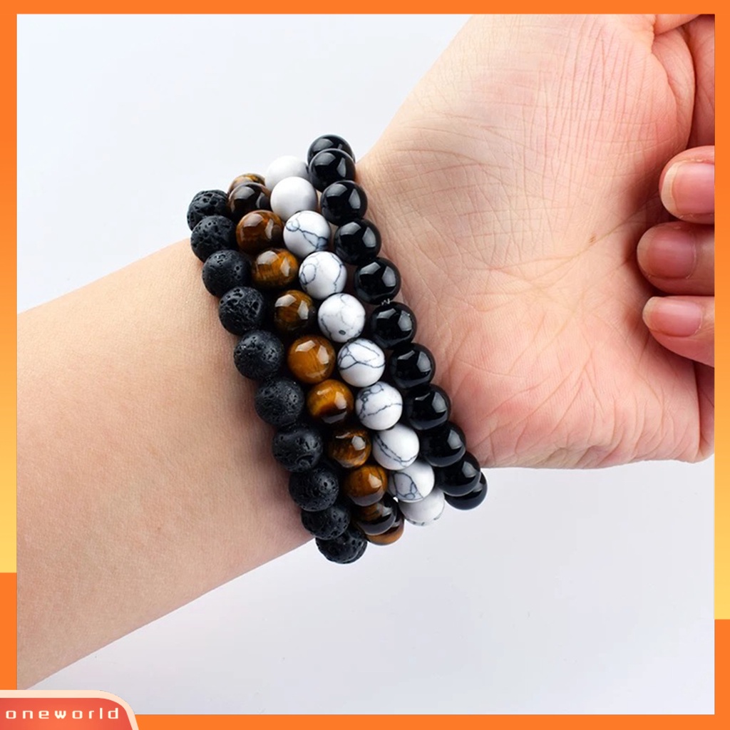 [EONE] 4pcs/set Gelang Pasangan Aneka 8mm Manik-Manik Bulat Batu Alam Elastis Penghilang Stress Pria Wanita Tiger Eye Bracelet Fashion Perhiasan