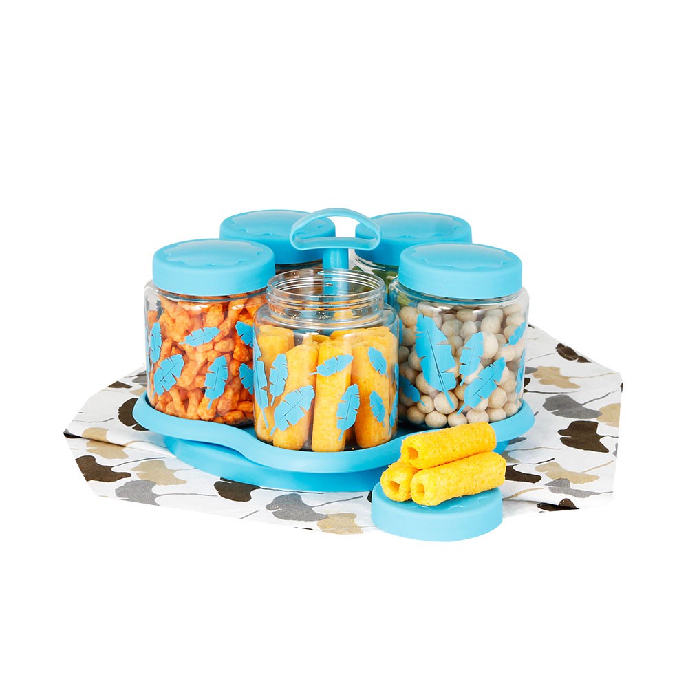 Set 5 Toples Putar 760 ML - Toples Spin Canister / Tempat Penyimpanan Makanan Cemilan Kue Lebaran