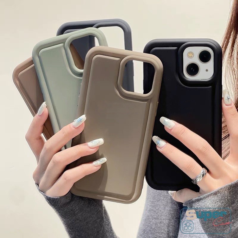 Menebal Airbag Warna Solid Case Kompatibel Untuk IPhone 7Plus 11 13 14 12 Pro MAX XR 8Plus 6 6S 7 8 Plus X XS MAX SE 2020 Matte Polos Mewah Simple Shockproof Soft Silicon Cover