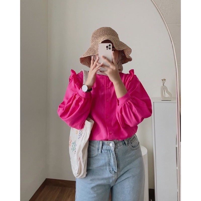 BEFAST - ZFS OOTD WANITA BLOUSE CAHYA / YURIM LINEN RUFFLE BLOUSE / Pakaian Casual Wanita / Atasan Lengan Panjang Wanita / Blouse Polos Formal / Outfit Daily Wanita Kerja / Fashion Formal Wanita