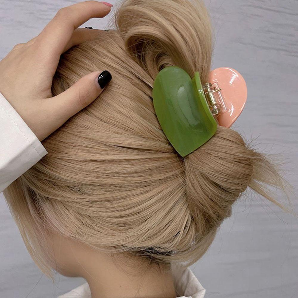 Nickolas1 Cakar Rambut Berbentuk Hati Fashion Hiu Sederhana Klip Hiasan Kepala Kotak-Kotak Asetat Untuk Wanita Women Hair Clips