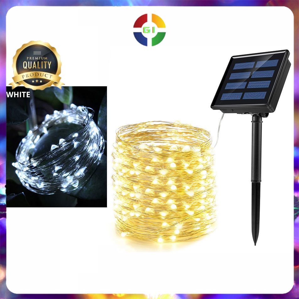 Lampu Hias String Lights Waterproof 100 LED with Solar Panel White