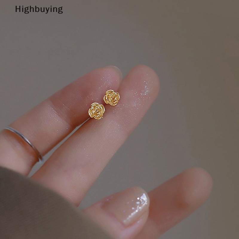 Hbid French Rose Women Earrings Berongga Keluar Sederhana Bunga Dan Hati Stud Earrings Perhiasan Tindik Glory