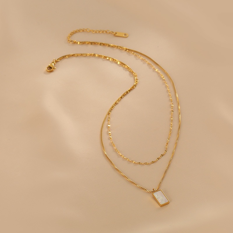 GROSIR Kalung dua layer liontin petak putih Titanium Stainless Steel 316L anti karat bisa bayar di tempat COD