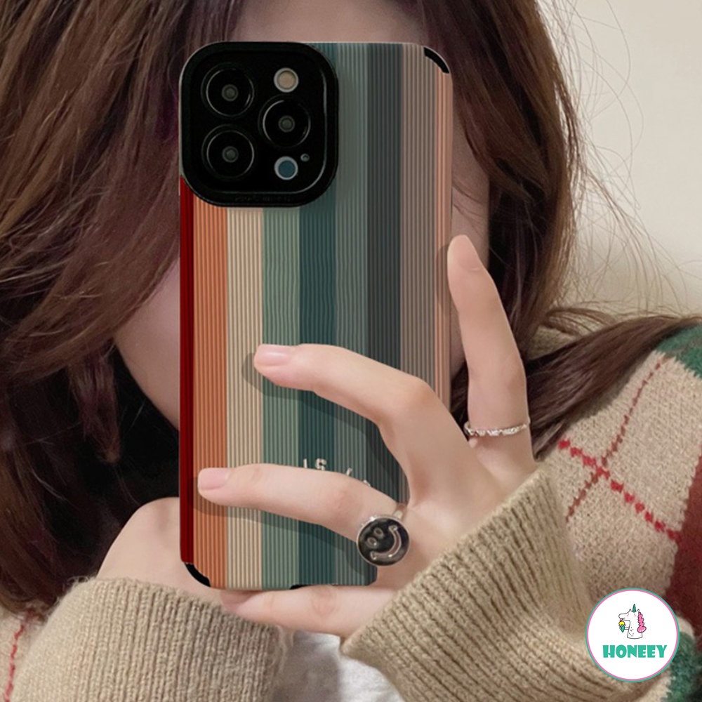 IPHONE Fashion Garis Warna-Warni Lucu Ponsel Case Kompatibel Untuk Iphone14 11 13 12 Pro Max Silikon Case Untuk Iphone7 8 14 Plus XR XS X Shockproof Back Cover