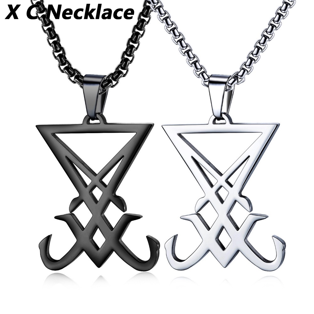 [X C Kalung] Baru Silvery Hip Hop Punk Vintage Lucifer Emblem Seal Titanium Steel Liontin Stainless Steel Kalung Pria &amp; Wanita Hadiah Liburan Perhiasan