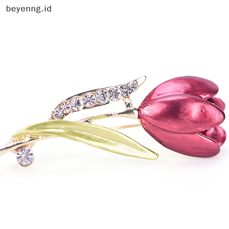 Beyen Pin Bros Bunga Tulip Elegan Berlian Imitasi Kristal Aksesoris Pakaian Perhiasan ID