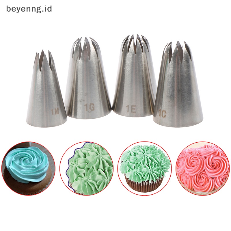 Beyen 4pcs Nozzle Piping Icing Untuk Decorag Kue Baking Cookie Cupcake #1m#1c#1e#1g ID