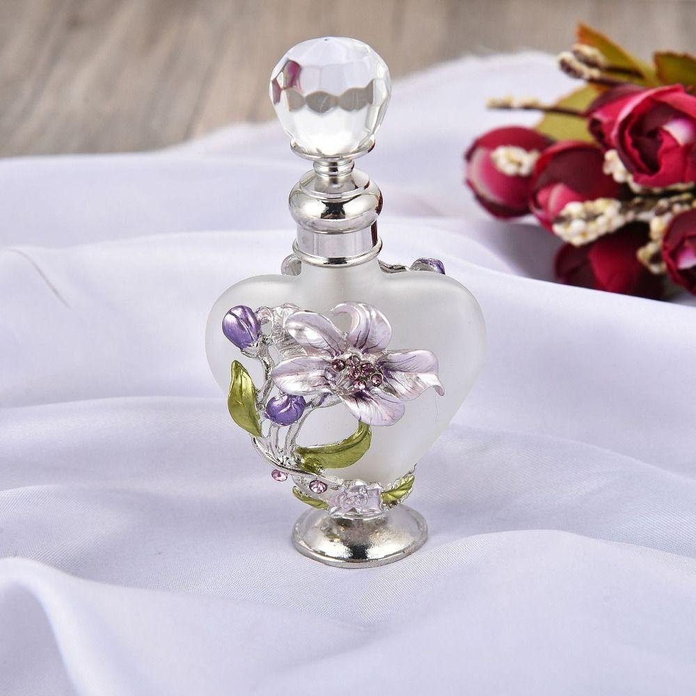 [Elegan] Botol Parfum Berlian Kristal Berbentuk Hati Vintage Sub bottling Mewah Antik Logam Kaca Buram Gaya Arab Kristal Wadah Kosmetik