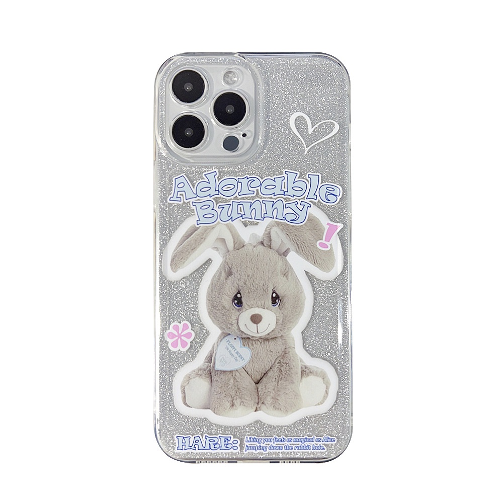 Ins Kelinci Lucu Kartun Silikon Case Dengan Kartu Glitter Untuk Iphone SE 2020 7 /8 Plus 14x XR XM 11 12 MINI 13 PRO MAX Casing Cover Pelindung AT0239