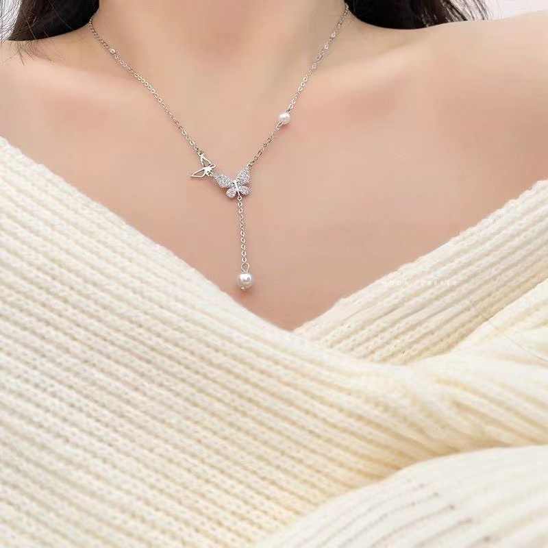 Kalung Choker Rumbai Kupu-Kupu Hollow-out Rantai Klavikula Niche Rantai Tulang Selangka Untuk Gadis Manis