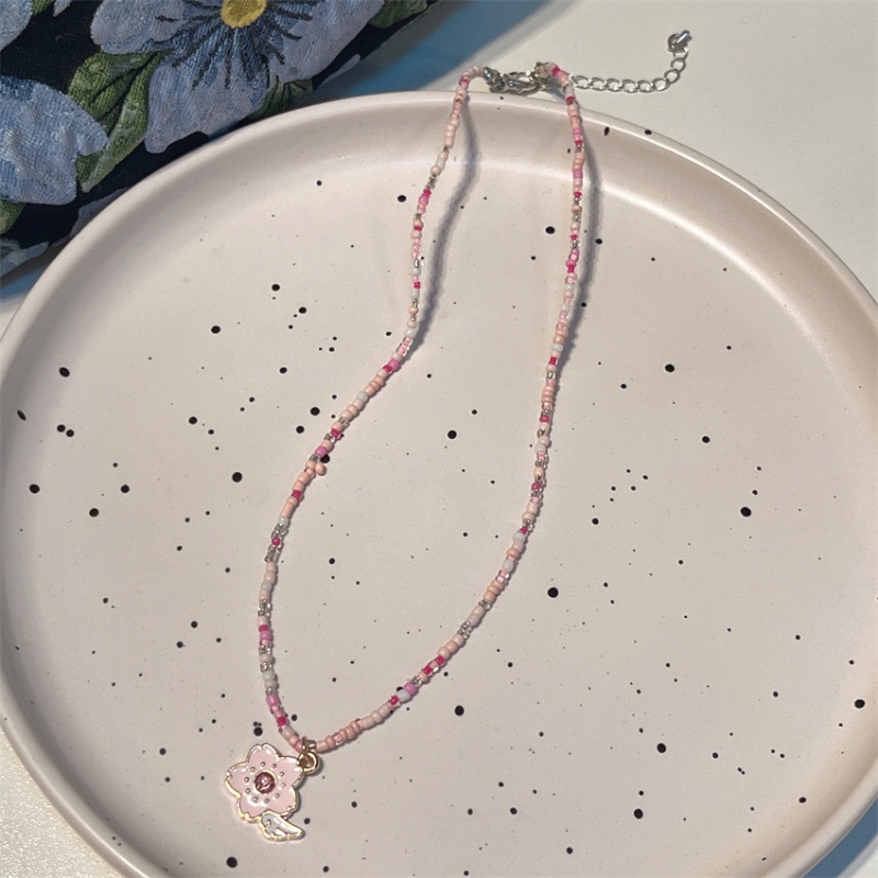 Papaozhu Trendi Merah Muda Resin Manik-Manik Rantai Hati Kucing Cakar Sakura Liontin Kalung Untuk Wanita Gadis Korea Musim Panas Fashion Akrilik Manik-Manik Kalung Perhiasan Aksesoris