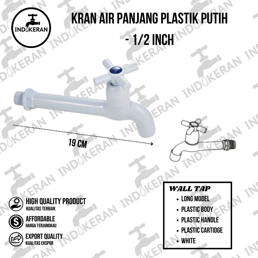 INDOKERAN - Kran Air Panjang Plastik Putih - 1/2 Inch