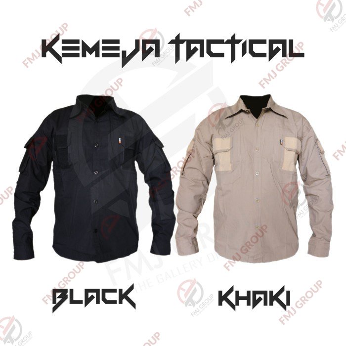 Kemeja Tactical Lapangan Lengan Panjang Hitam, Khaki / Krem / Kemeja Panjang Pria