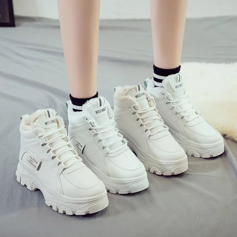 Sneakers Boots Kasual Wanita High-Top Sepatu Wanita Hangat Berbulu Jenifers
